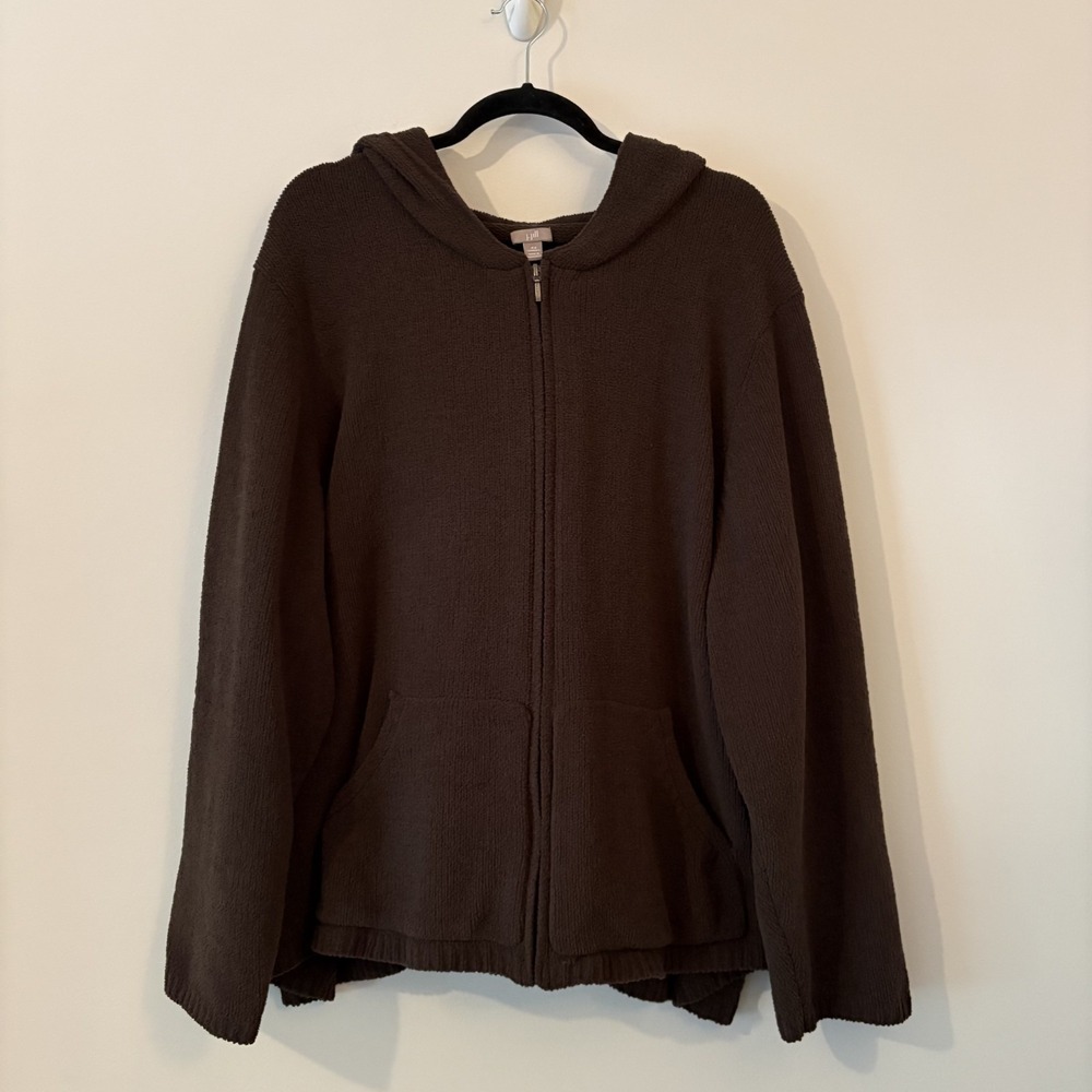 J Jill Chenille Chocolate Brown Full Zip Hoodie Jacket 4X Cozy Lounge Pockets